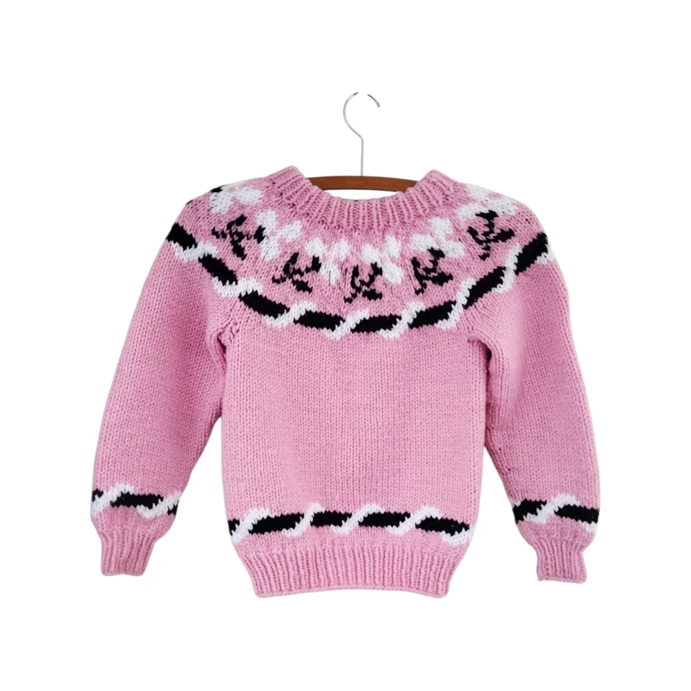 Vintage Girl's Hand Knit Pink Pullover Sweater M - Picture 5 of 5